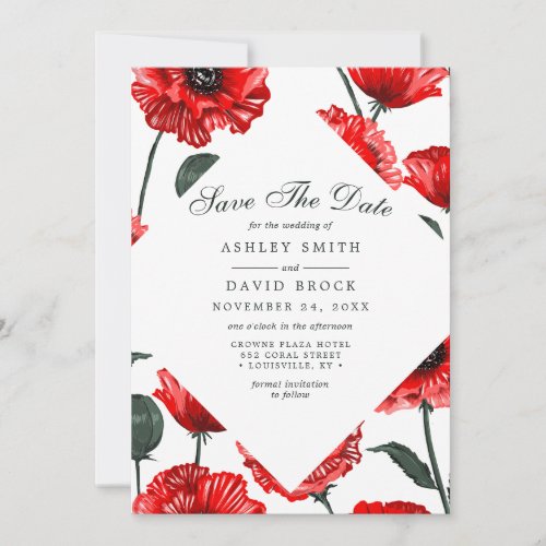 Red Poppy Flowers Floral Save The Date Card