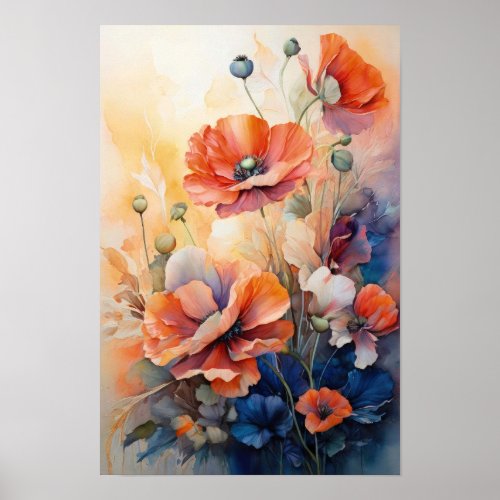 Red Poppy Flowers__Floral Watercolor Botanical Art Poster