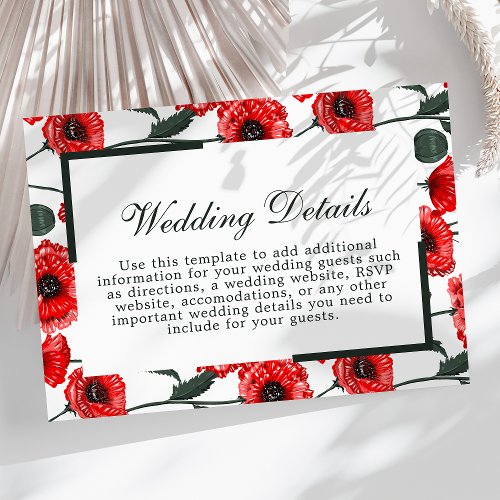 Red Poppy Flowers Floral Wedding Details Card