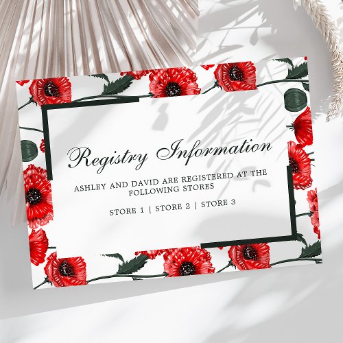 Red Poppy Flowers Floral Wedding Registry Card