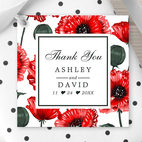 Red Poppy Flowers Floral Wedding Thank You Favor Tags