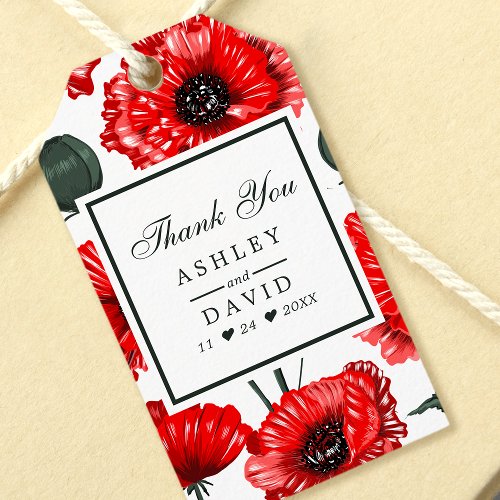 Red Poppy Flowers Floral Wedding Thank You Gift Tags