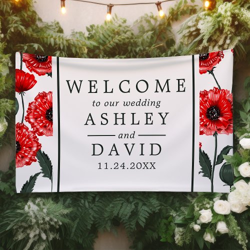 Red Poppy Flowers Floral Wedding Welcome Banner