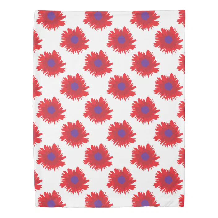 Red Poppy Flowers Graphic Duvet Cover, Red Poppy Flower Duvet Cover