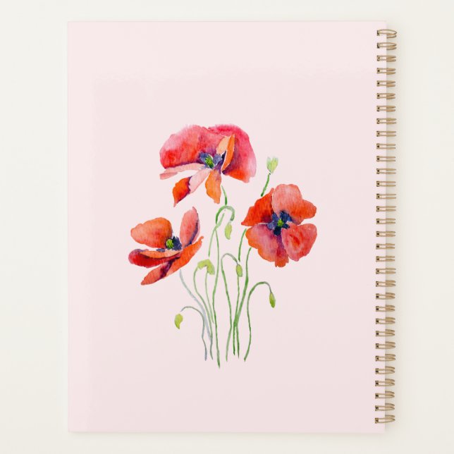 red poppy  flowers  hand painted planner (Back)
