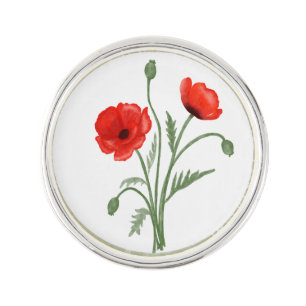 Red Poppy Flowers Lapel Pin