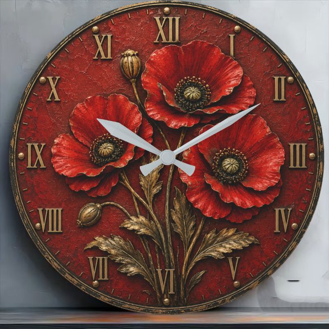 Red Poppy Flowers Large Clock (Creator Uploaded)