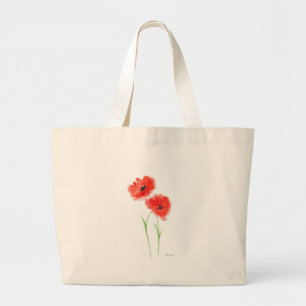 Red poppy flowers large tote bag