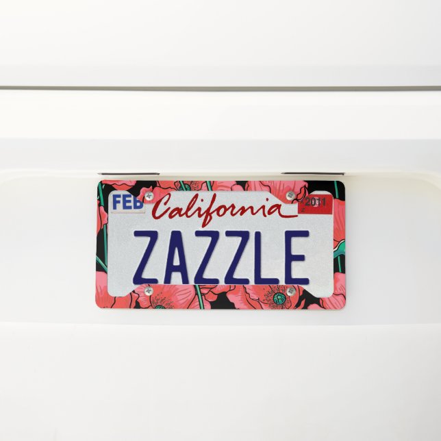 Red poppy flowers license plate frame (On Car)