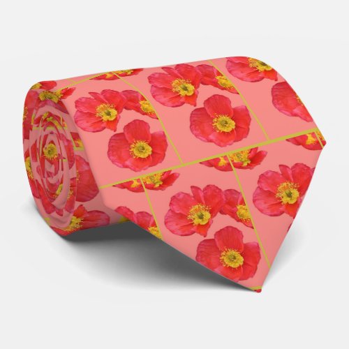 Red Poppy Flowers Neck Tie