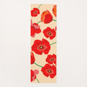 Red Poppy Flowers on Beige Background Illustration Yoga Mat