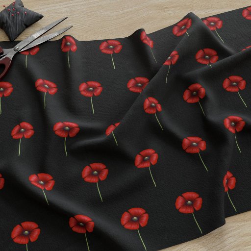 Red Poppy Flowers On Black Fabric