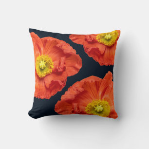 Red Poppy Flowers on Black. Throw Pillow