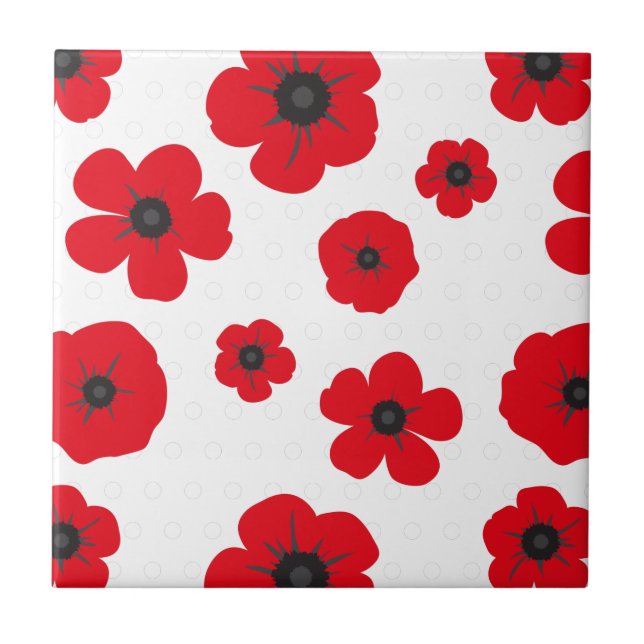 Red Poppy Flowers on White Ceramic Tile (Front)