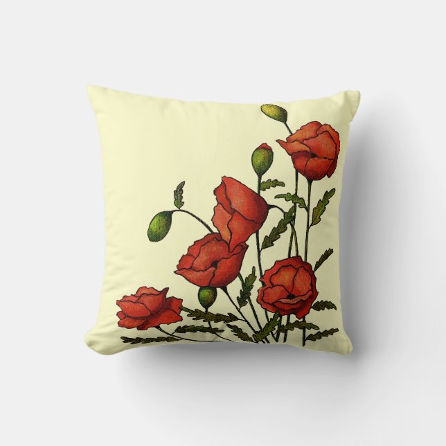 Red Poppy Flowers: Original Artwork Throw Pillow (Front)