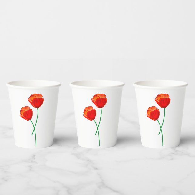 Red Poppy Flowers Paper Cups (Multi)