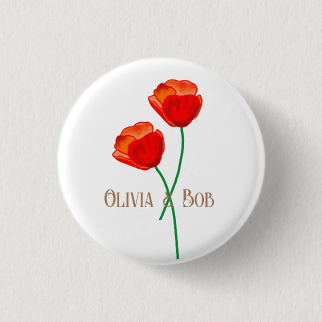 Red Poppy Flowers Personalized Button (Front)