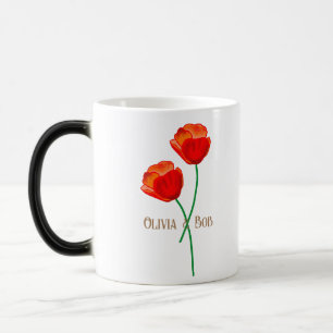 Red Poppy Flowers Personalized Color Morph Mug