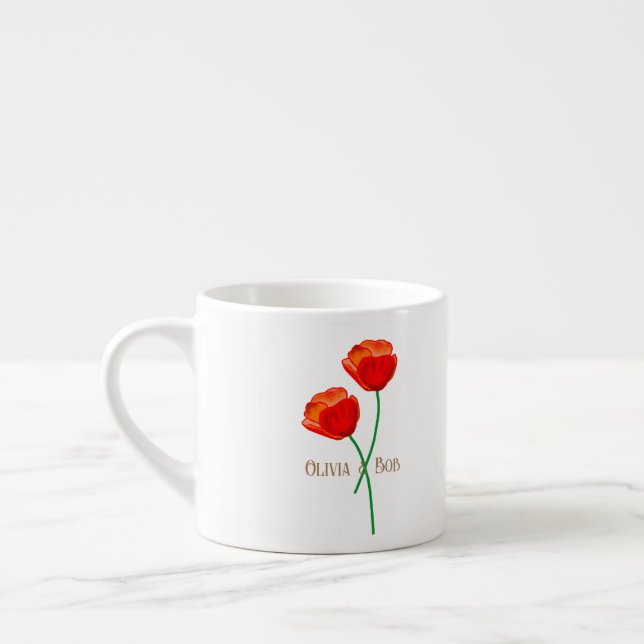 Red Poppy Flowers Personalized Espresso Cup (Left)