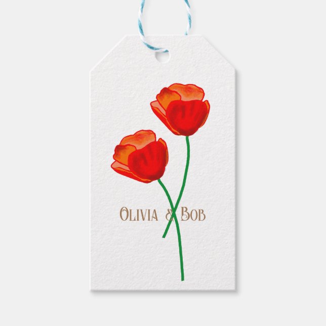 Red Poppy Flowers Personalized Gift Tags (Front)
