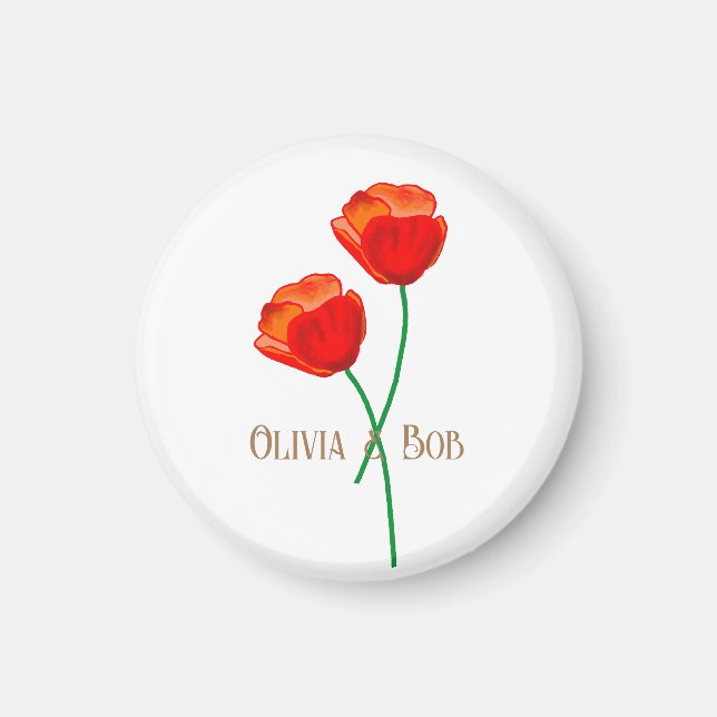 Red Poppy Flowers Personalized Magnet (Front)