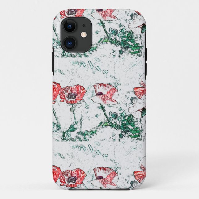 Red Poppy Flowers Poppies Sketch Case-Mate iPhone Case (Back)