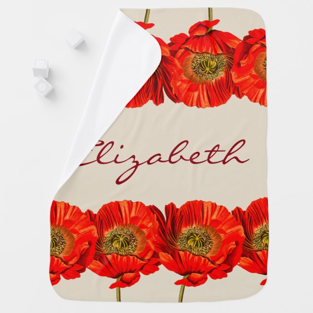 Red Poppy Flowers Script Name Swaddle Blanket (In Situ)