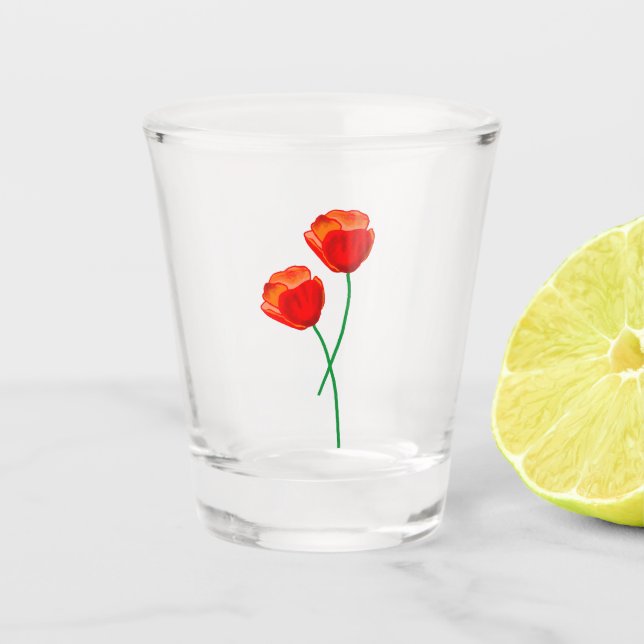 Red Poppy Flowers Shot Glass (Front)