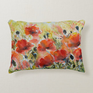 Red poppy flowers, soft watercolor. accent pillow