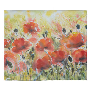 Red poppy flowers, soft watercolor. duvet cover