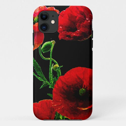 Red Poppy Flowers Spring Summer Garden Black iPhone 11 Case
