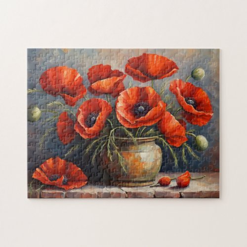 Red Poppy Flowers Still Life Jigsaw Puzzle