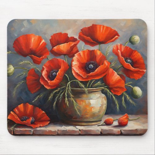 Red Poppy Flowers Still Life Mouse Pad