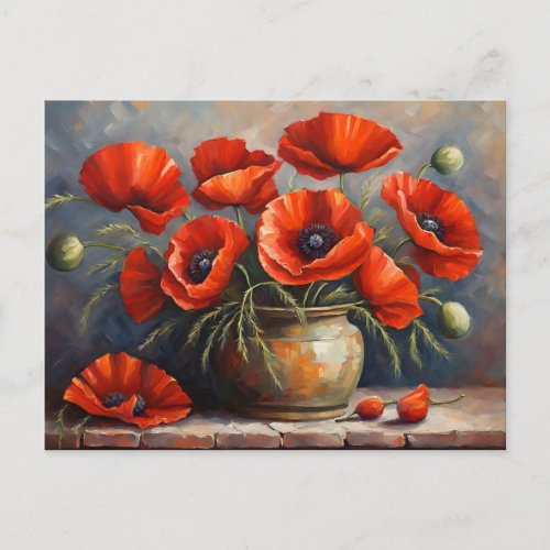 Red Poppy Flowers Still Life Postcard