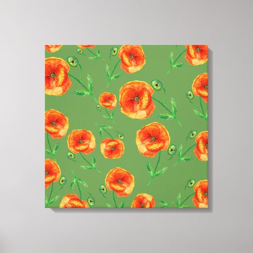 Red Poppy Flowers Stretched Canvas Print