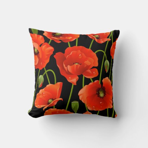 Red Poppy Flowers Throw Pillow