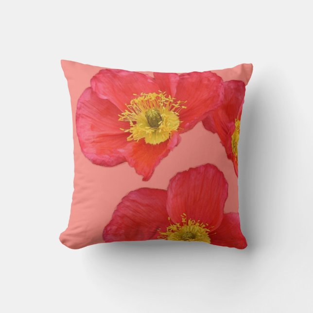 Red Poppy Flowers Throw Pillow (Front)