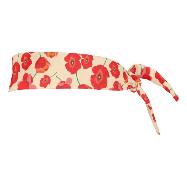 Red Poppy Flowers   Tie Headband (Rotate 90)