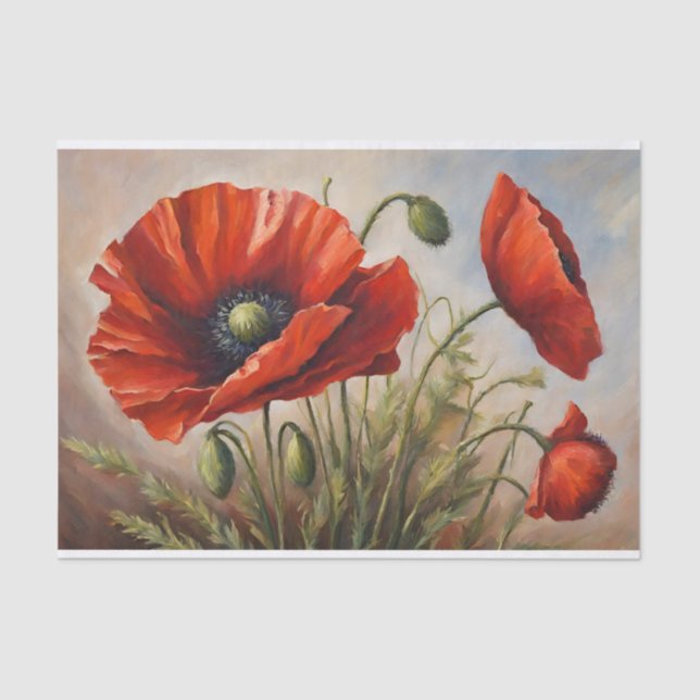 Red Poppy Flowers  Tissue Paper (Front)