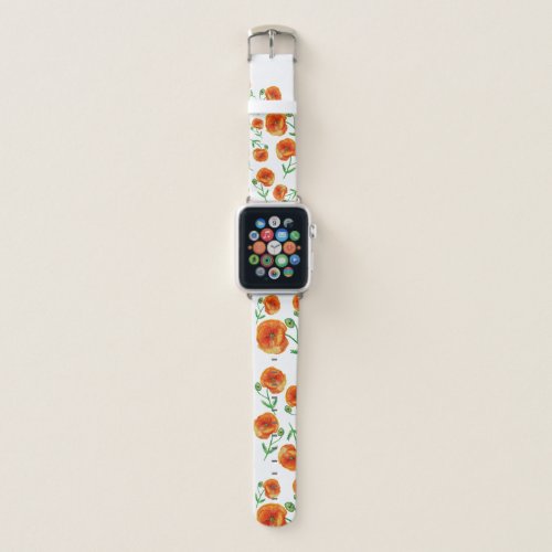 Red Poppy Flowers Watercolor Apple Watch Band