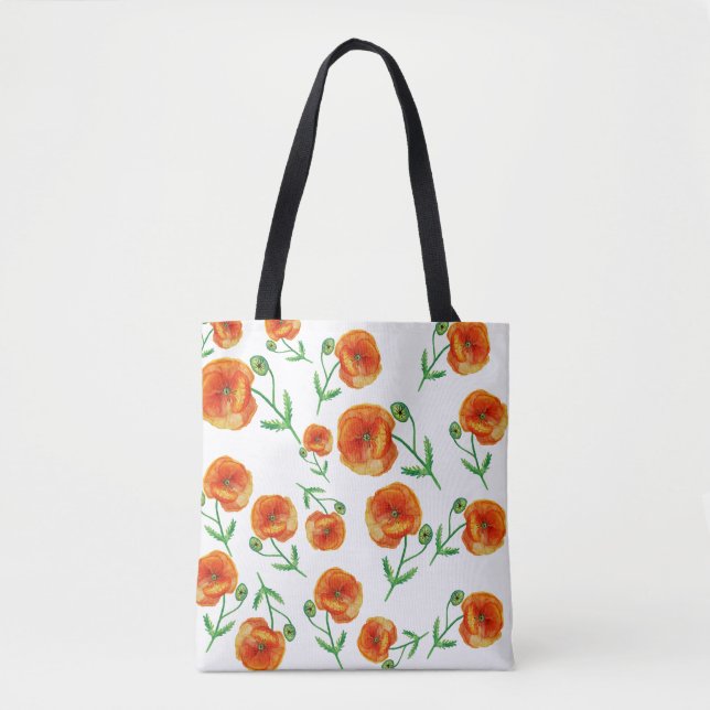 Red Poppy Flowers Watercolor Art Tote Bag (Front)