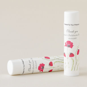 Red Poppy Flowers Watercolor Bachelorette Party Lip Balm