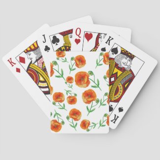 Red Poppy Flowers Watercolor Classic Playing Cards