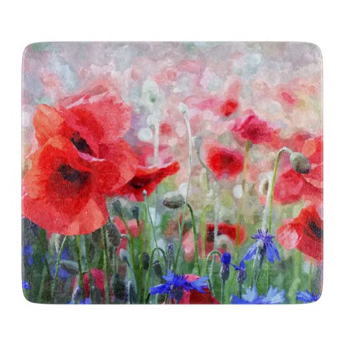 Red Poppy Flowers Watercolor Painting  Cutting Board
