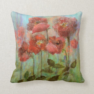 Red Poppy Flowers Watercolor Throw Pillow