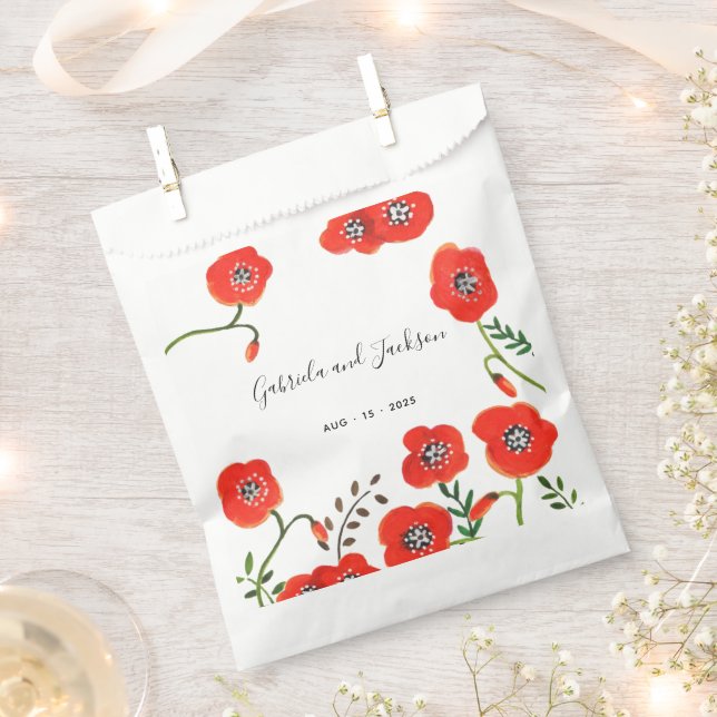 Red Poppy Flowers wedding Favor Bag (Clipped)