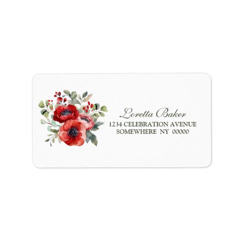Red Poppy Flowers Wedding Label