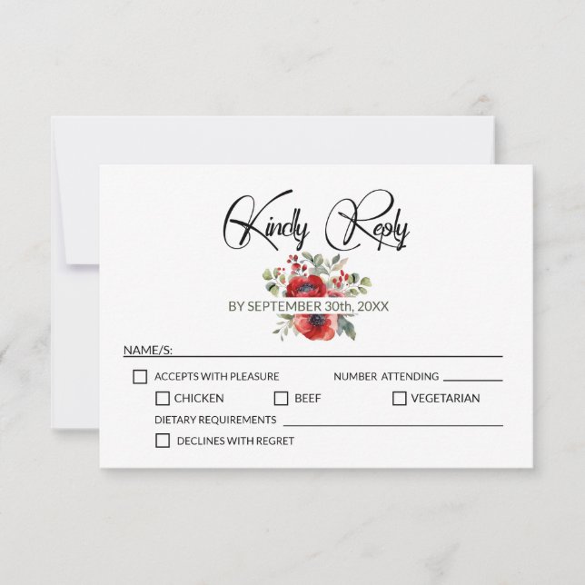 Red Poppy Flowers Wedding RSVP Card (Front)