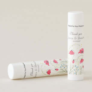 Red Poppy Flowers Wildflower Watercolor Wedding Lip Balm