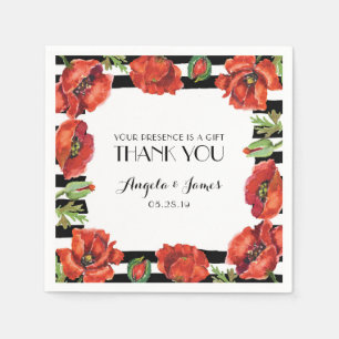Red Poppy Flowers with Black Stripes Wedding Paper Napkins